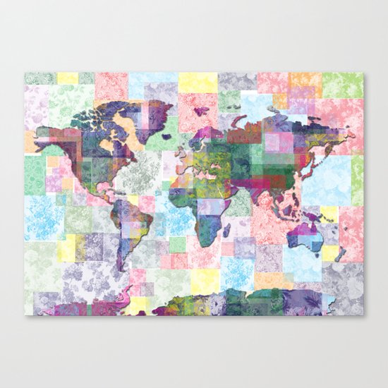 world map floral collage Canvas Print