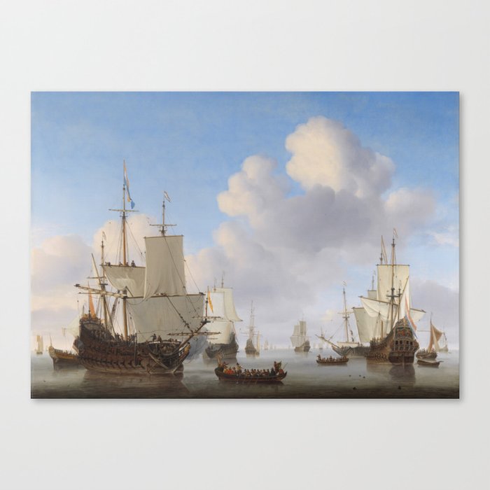 Dutch Ships In A Calm Canvas Print