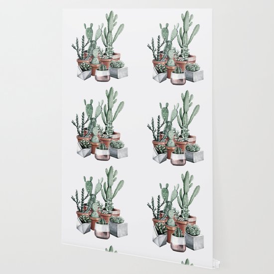 Potted Cacti Succulents Rose Gold Wallpaper By Naturemagick
