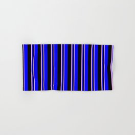 [ Thumbnail: Plum, Black, and Blue Colored Lines Pattern Hand & Bath Towel ]