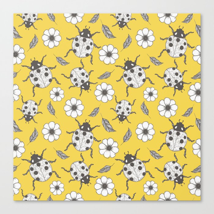 Ladybirds in yellow meadow  Canvas Print