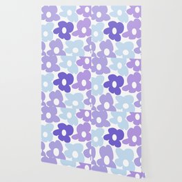 Large Purple Retro Flowers White Background #decor #society6 #buyart Wallpaper