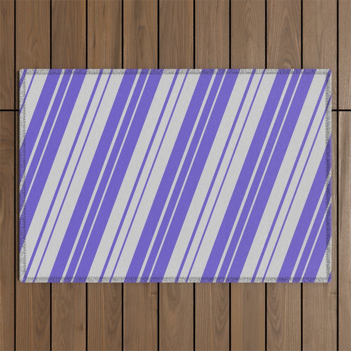 Light Grey and Slate Blue Colored Striped Pattern Outdoor Rug