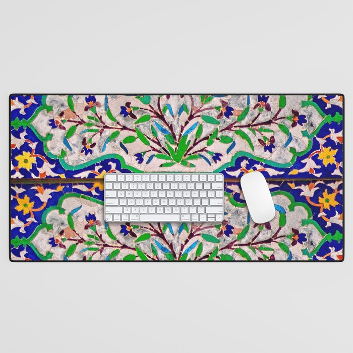 Decorative Persian Floral Tile Mosaic Desk Mat by WorldWays Society6