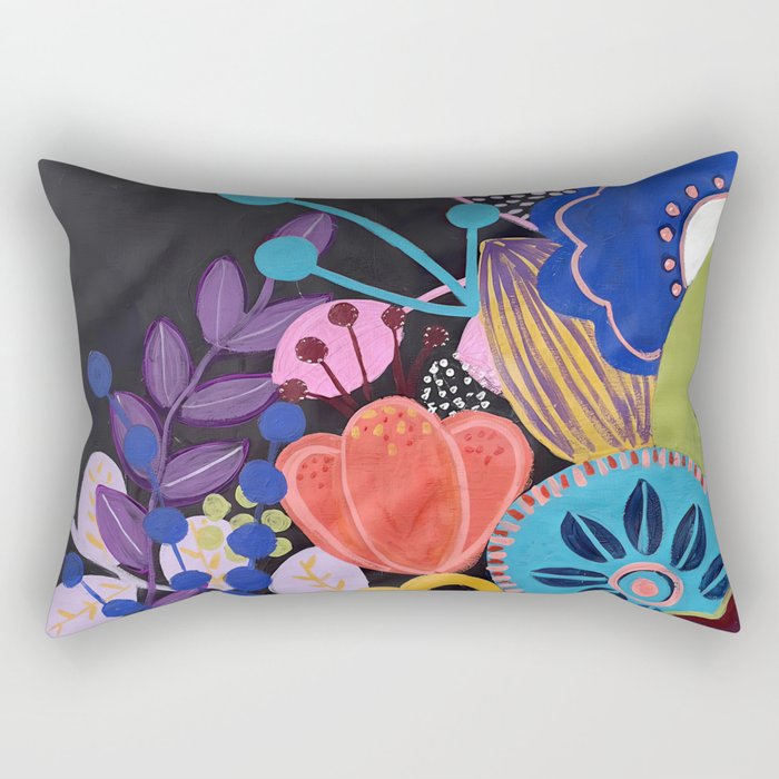 Black Flower Garden Rectangular Pillow