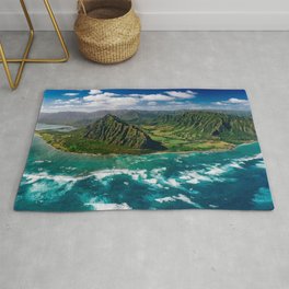 Jurassic Park Panoramic Rug | Panoramic, Valley, Oahu, Ocean, Island, Pacific, Kualoa, Kualoaranch, Hawaii, Photo 