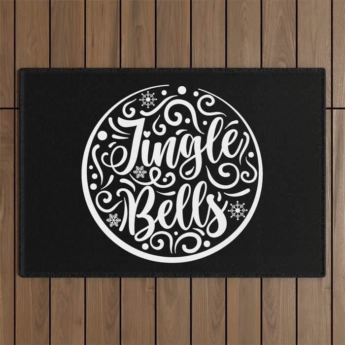 Christmas Jingle Bells Calligraphy Quote Outdoor Rug