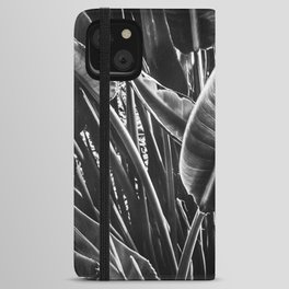 tropical leaves texture background in black and white iPhone Wallet Case