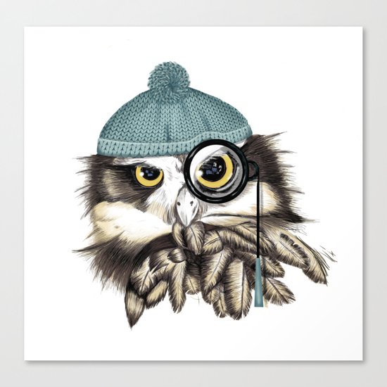 Owl eyeglass and cap Canvas Print