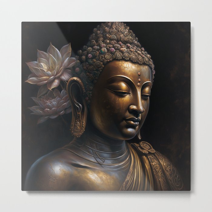 Luxuriant Serenity: A Portrait of Buddha with Flowers Metal Print by ...