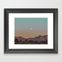 Sunset Moon Ridge // Grainy Red Mountain Range Desert Landscape Photography Yellow Fullmoon Blue Sky Framed Art Print