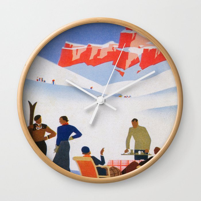 Dolomites Italy Vintage Ski Poster Wall Clock