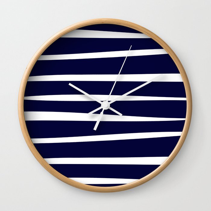 Blue- White- Stripe - Stripes - Marine - Maritime - Navy - Sea - Beach - Summer - Sailor 4 Wall Clock
