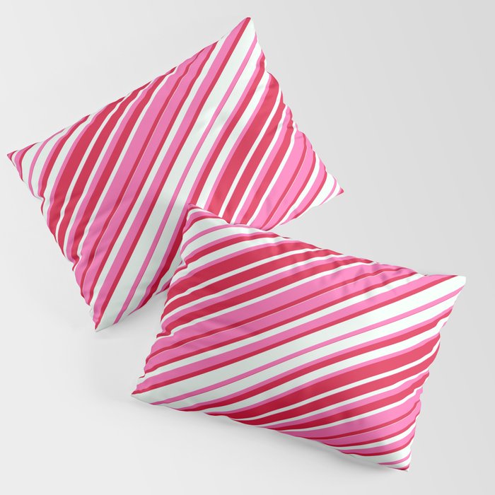 Hot Pink, Crimson, and Mint Cream Colored Stripes/Lines Pattern Pillow Sham