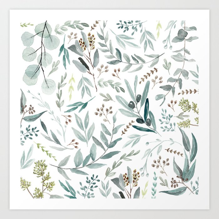 Botanical Eucalyptus Leaves Pattern Kunstdrucke