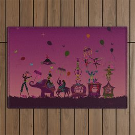 colorful circus carnival traveling in one row at night Outdoor Rug