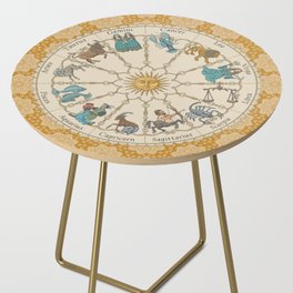 Vintage Astrology Zodiac Wheel Honey Side Table
