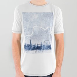 London Skyline Map Watercolor Navy Blue, Print by Zouzounio Art All Over Graphic Tee