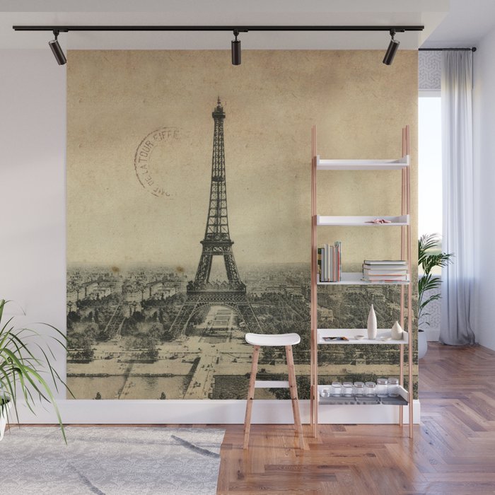 Rare Vintage Postcard With Eiffel Tower In Paris Wall Mural By Marios