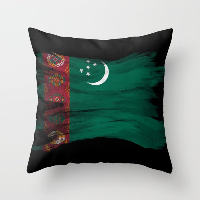 Turkmenistan flag brush stroke, national flag Throw Pillow