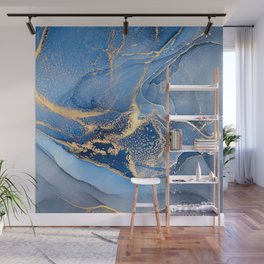 Denim Blue + Slate Abstract Storm Swirl Wall Mural