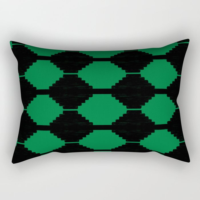 Green + Black Southwestern Ethnic Primitive Pattern Rectangular Pillow