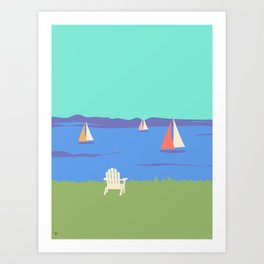 Retro Coastal Boats at the Beach House Art Print