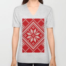 Red christmas knit pattern V Neck T Shirt