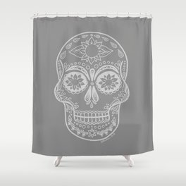 Grey Sugar Skull Shower Curtain