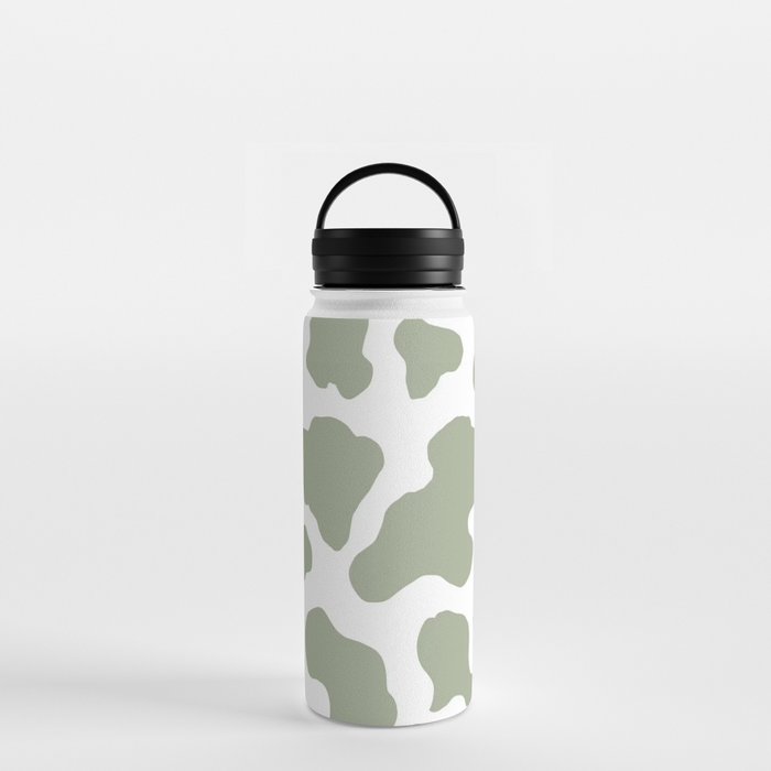 Sage Green Cow Print Aesthetic Pattern Water Bottle by