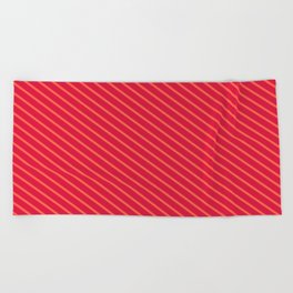 [ Thumbnail: Red & Crimson Colored Stripes Pattern Beach Towel ]