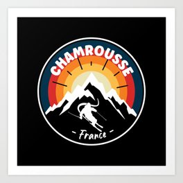 Skiing Chamrousse France Vintage Art Print | Chamroussefrance, Mountain, Winter, Chamrousseskier, Snow, Skilover, France, Ski, Vintage, Graphicdesign 