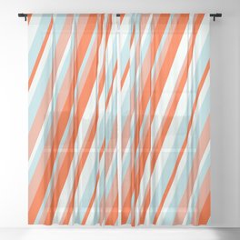 [ Thumbnail: Dark Salmon, Red, Mint Cream, and Powder Blue Colored Lined Pattern Sheer Curtain ]