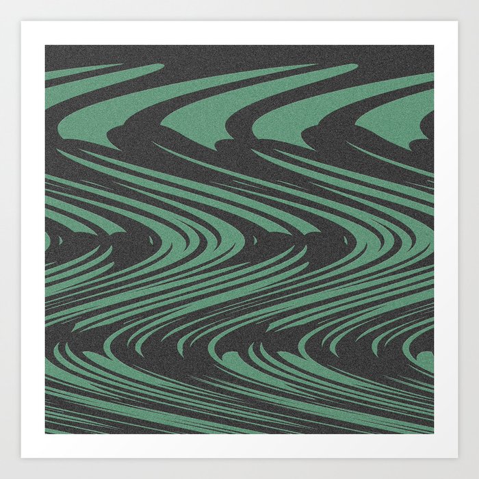 Moss Green and Black Optical Flow Print Art Print