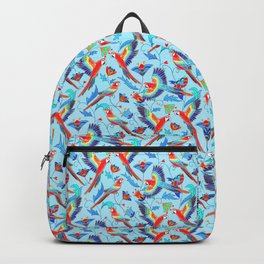 Gold Enamel Red Macaws - Baby Blue  Backpack