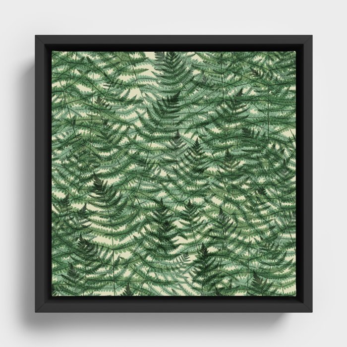 Vintage Ferns - Forest Green Framed Canvas