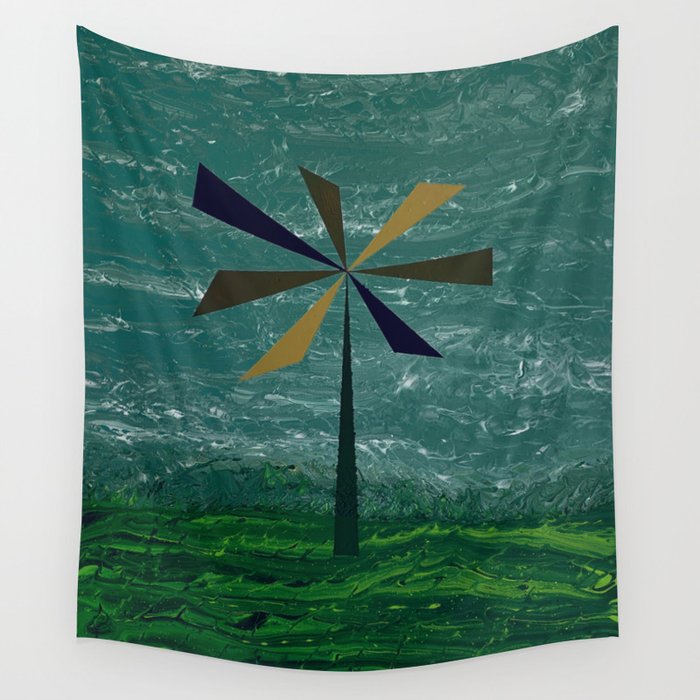 Lone Flower Blue Wall Tapestry