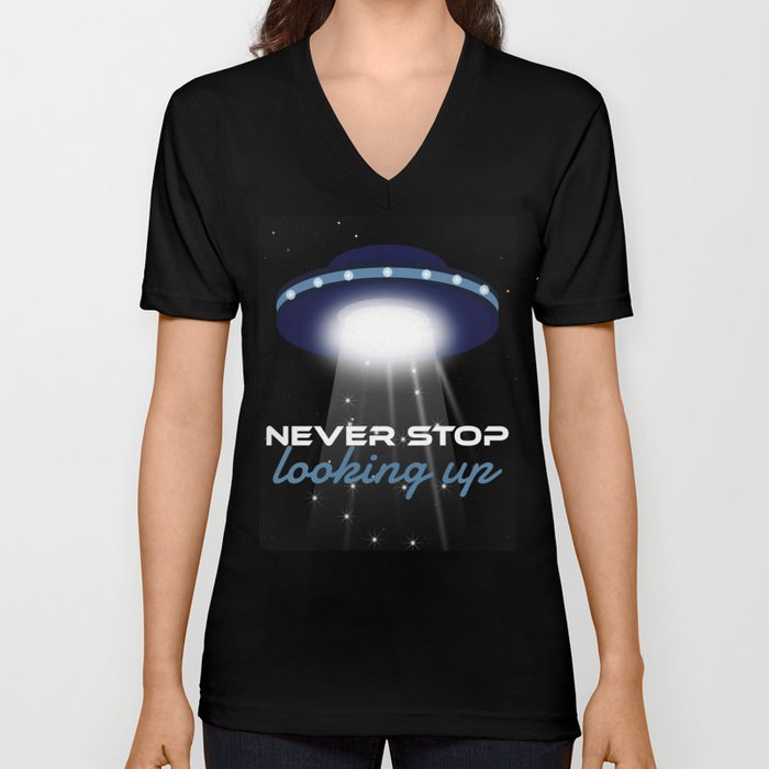 Never Stop Looking Up - Outer Space Galaxy Solar System V Neck T Shirt