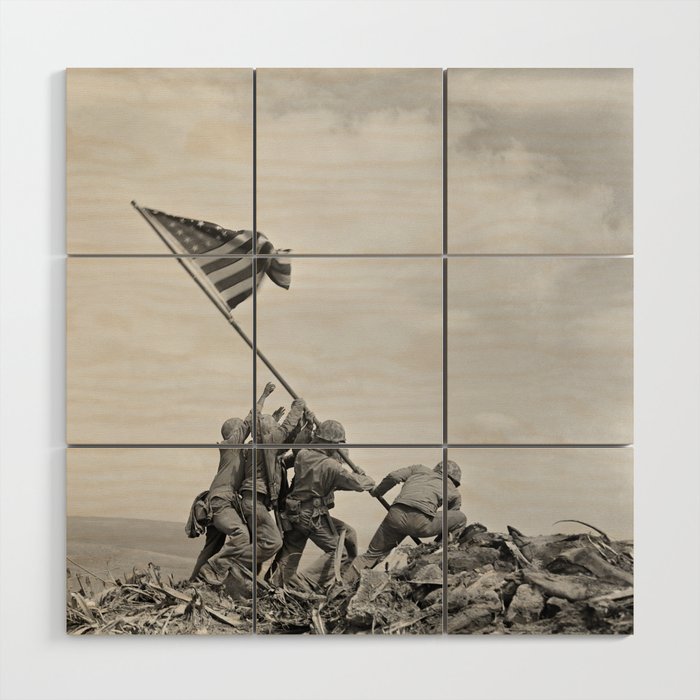 Raising the Flag on Iwo Jima - WW2 - 1945 Wood Wall Art