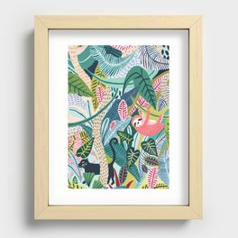 Jungle Sloth & Panther Pals Recessed Framed Print