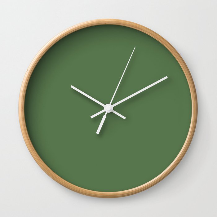 Dark Green Solid Color Pantone Willow Bough 18-0119 TCX Shades of Green Hues Wall Clock