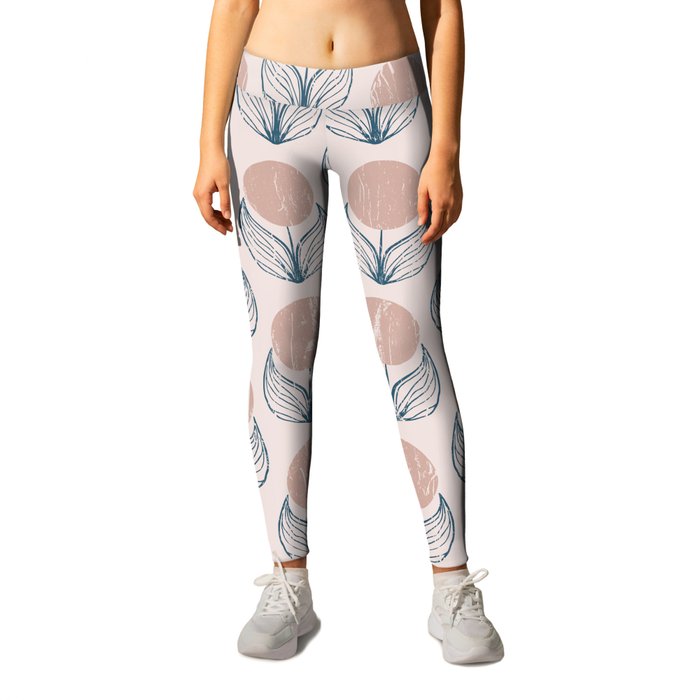 Minimal Abstract Shabby Flower Pattern in Muted Blush Pink and Teal Leggings