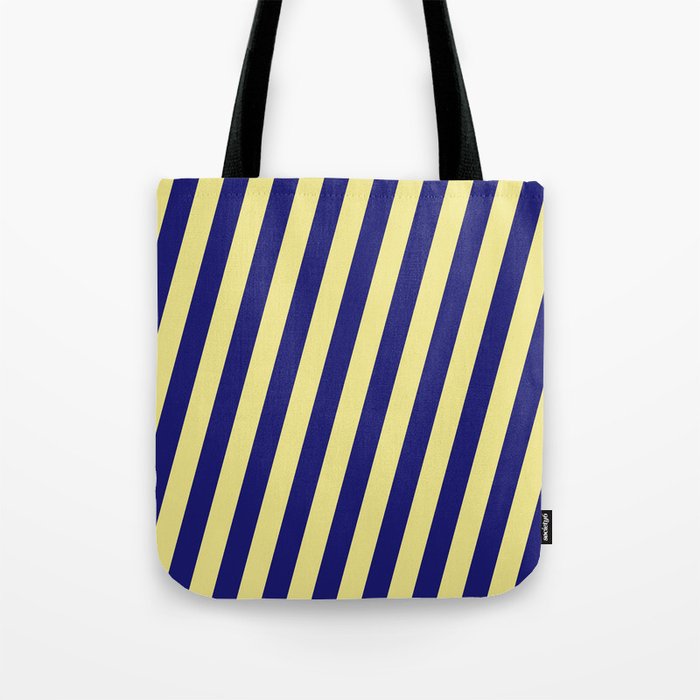 Midnight Blue & Tan Colored Striped Pattern Tote Bag