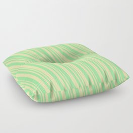 [ Thumbnail: Green and Pale Goldenrod Colored Lines/Stripes Pattern Floor Pillow ]