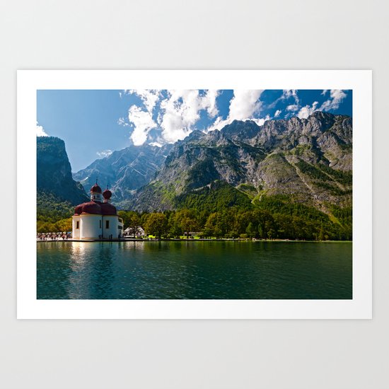 Outdoors, Church, Alps Mountains, Koenigssee Lake on #Society6 Art Print