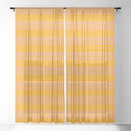 [ Thumbnail: Brown & Orange Colored Striped/Lined Pattern Sheer Curtain ]