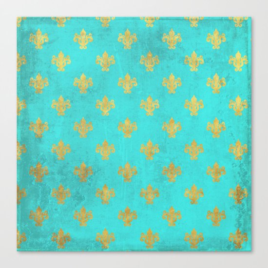 Queenlike on aqua I Gold Heraldry elements on turquoise background Canvas Print