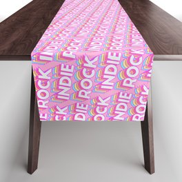 Indie Rock Trendy Rainbow Text Pattern (Pink) Table Runner