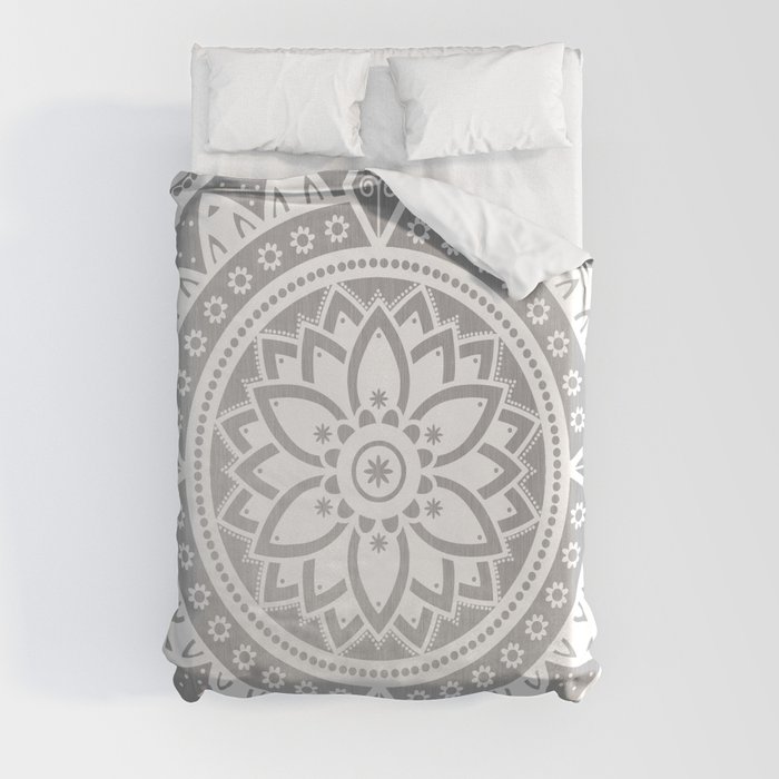 Mandala Silver Spirit Spiritual Zen Bohemian Hippie Yoga Mantra Meditation Duvet Cover