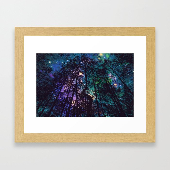 Black Trees Colorful Teal Space Framed Art Print